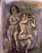 Jules Pascin Gril with sheila are hackle golden hair oil on canvas